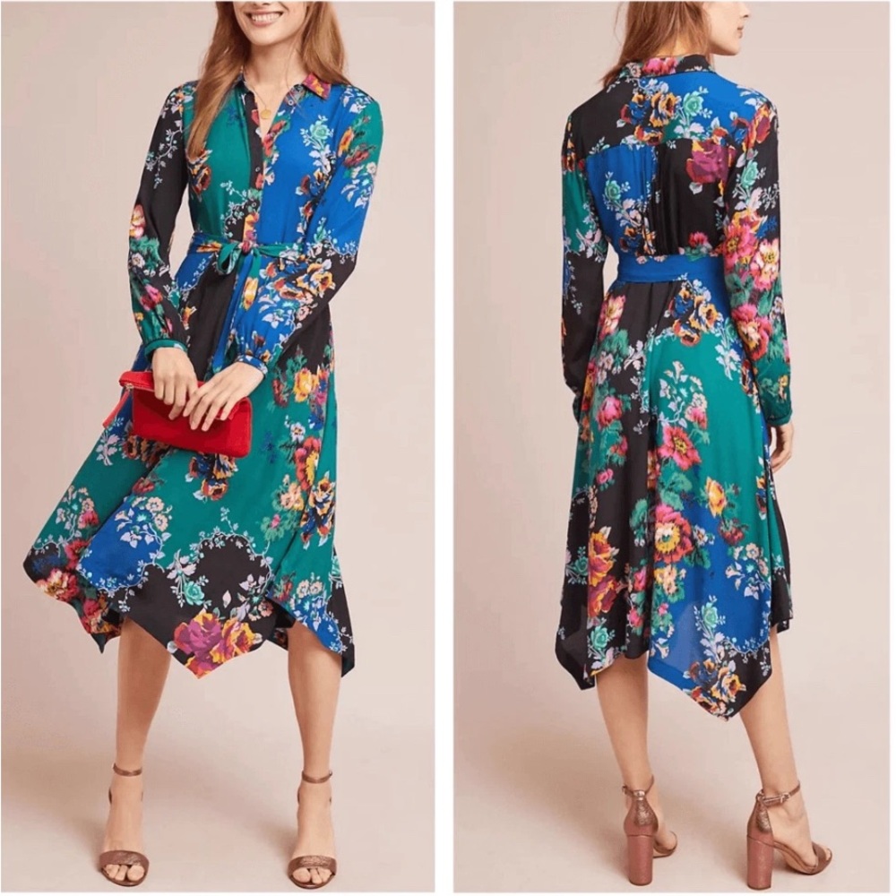 Anthropologie Maeve Asymmetrical Feminine bohemian Floral Dress size 4P/S